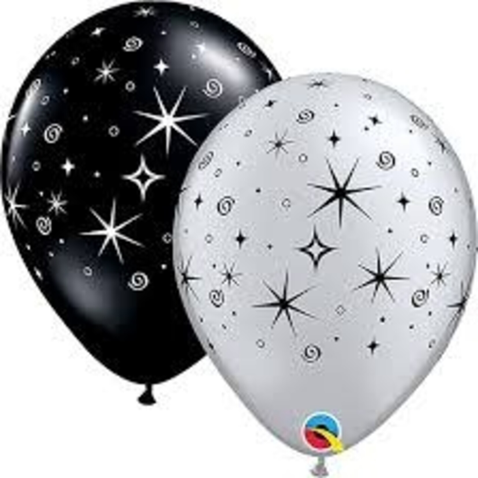 Qualatex Qualatex Sparkles & Swirls Assorted Silver and Black 11 Inch Latex Balloons Bag of 50 [12579]