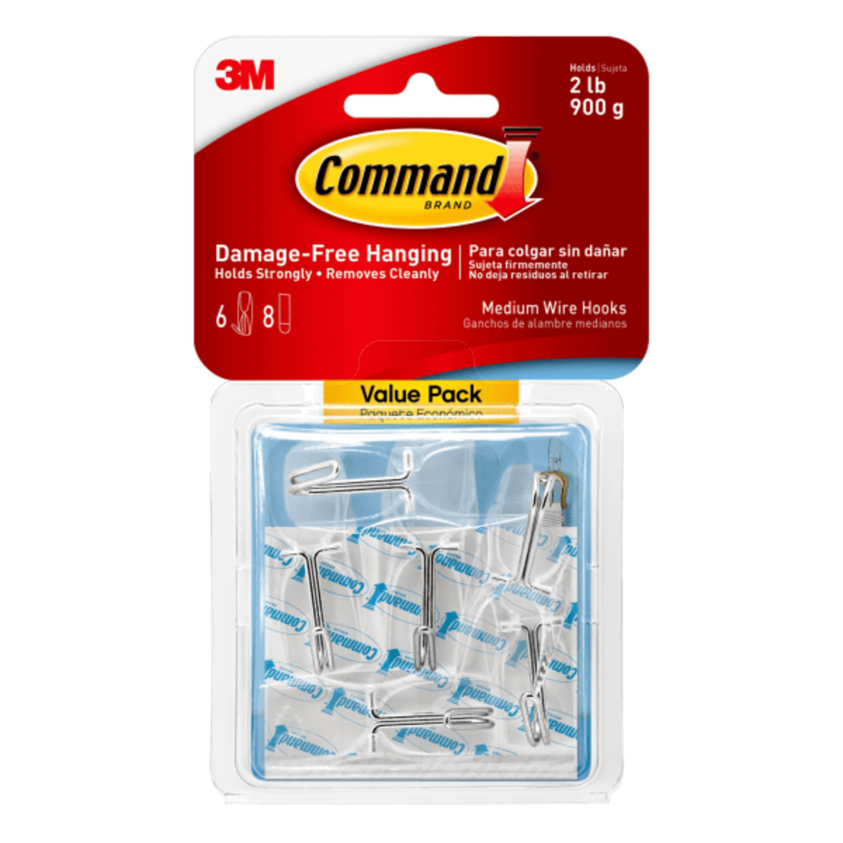 3M Command Medium Wire Hook Value Pack, Damage-Free, Clear, Pack Of 3 Pairs Of Hooks, 4 Pairs Of Strips [17065CLR6ES] [MMM17065CLR6ES]