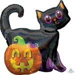 Black Cat & Pumpkin 28 Inch Holographic Shape Foil Mylar Balloon [38139]