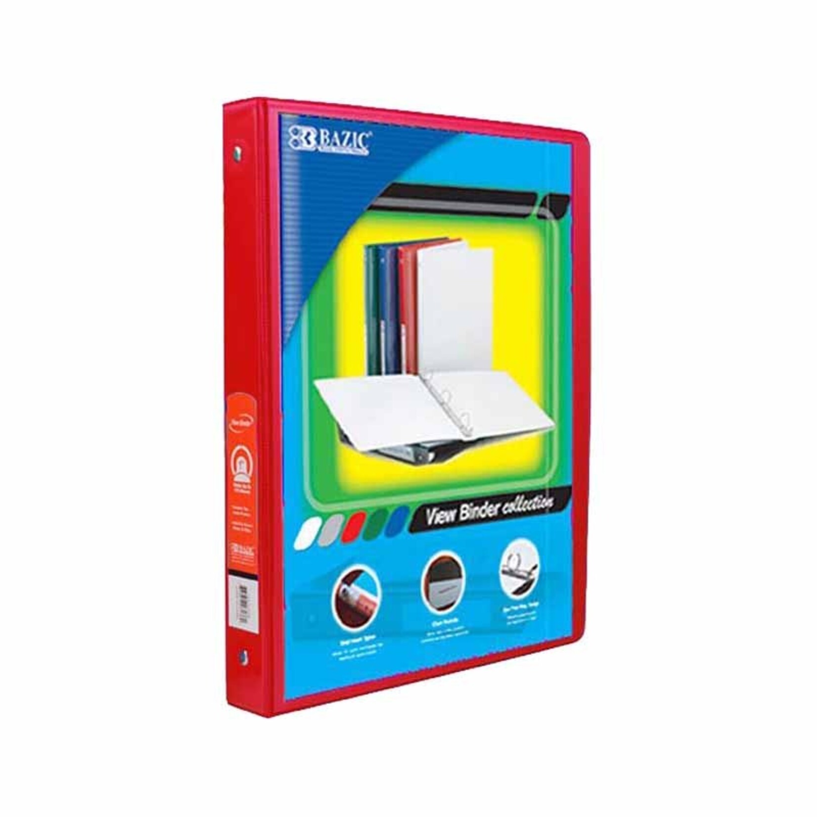BAZIC BAZIC 1/2" Red 3-Ring View Binder w/ 2-Pockets [4103]