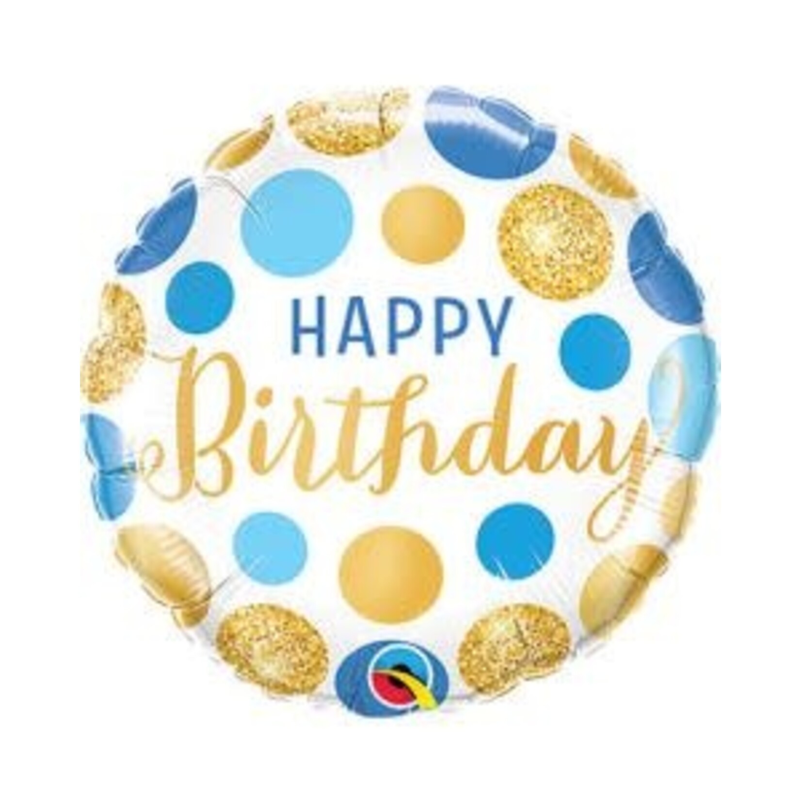 Qualatex Qualatex Birthday Blue and Gold Dots 18 Inch Foil Mylar Balloon [18869]