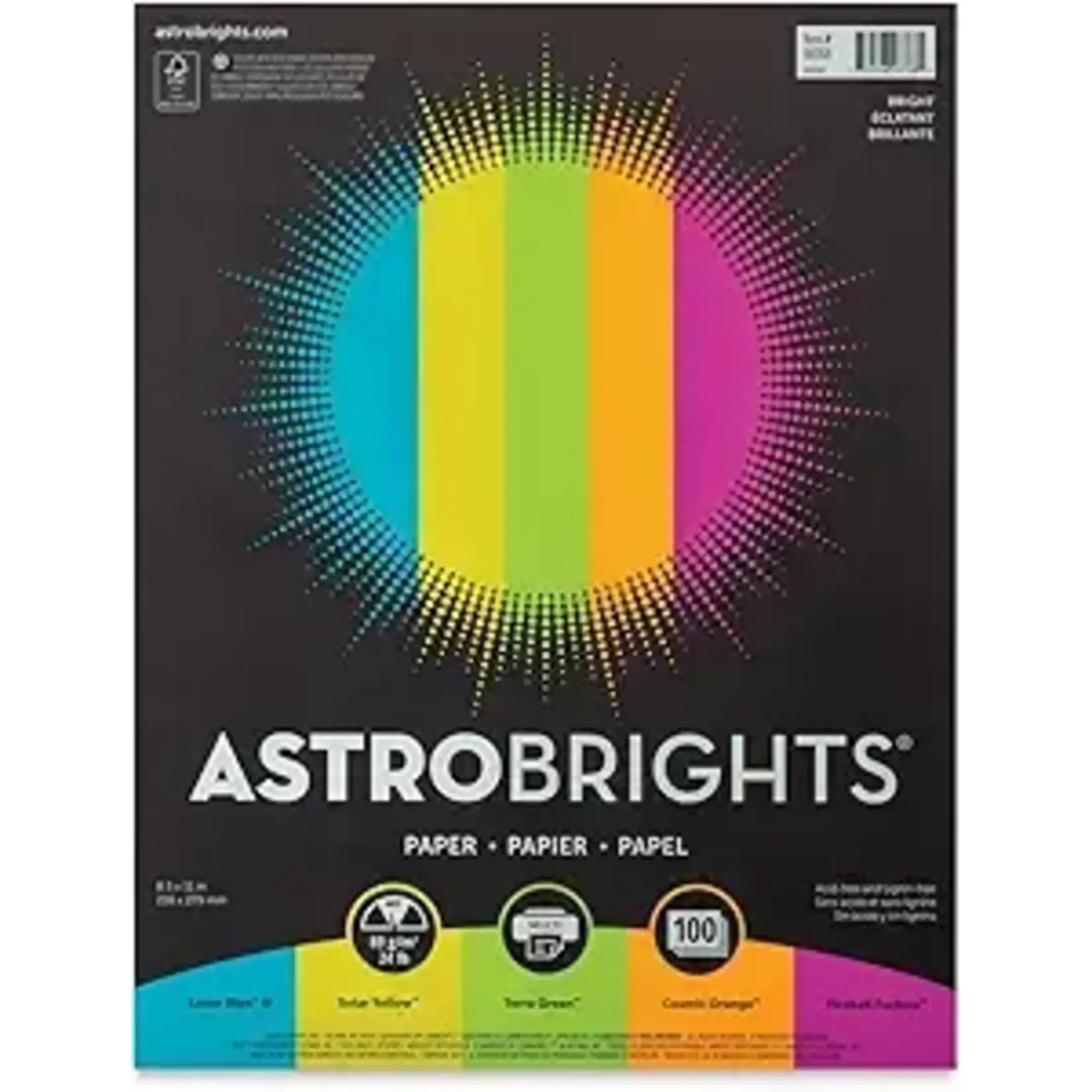 Astrobrights Astrobrights Bright Neon Assortment 24LB Paper, 8.5” x 11”, 24 lb, 100 Sheets
