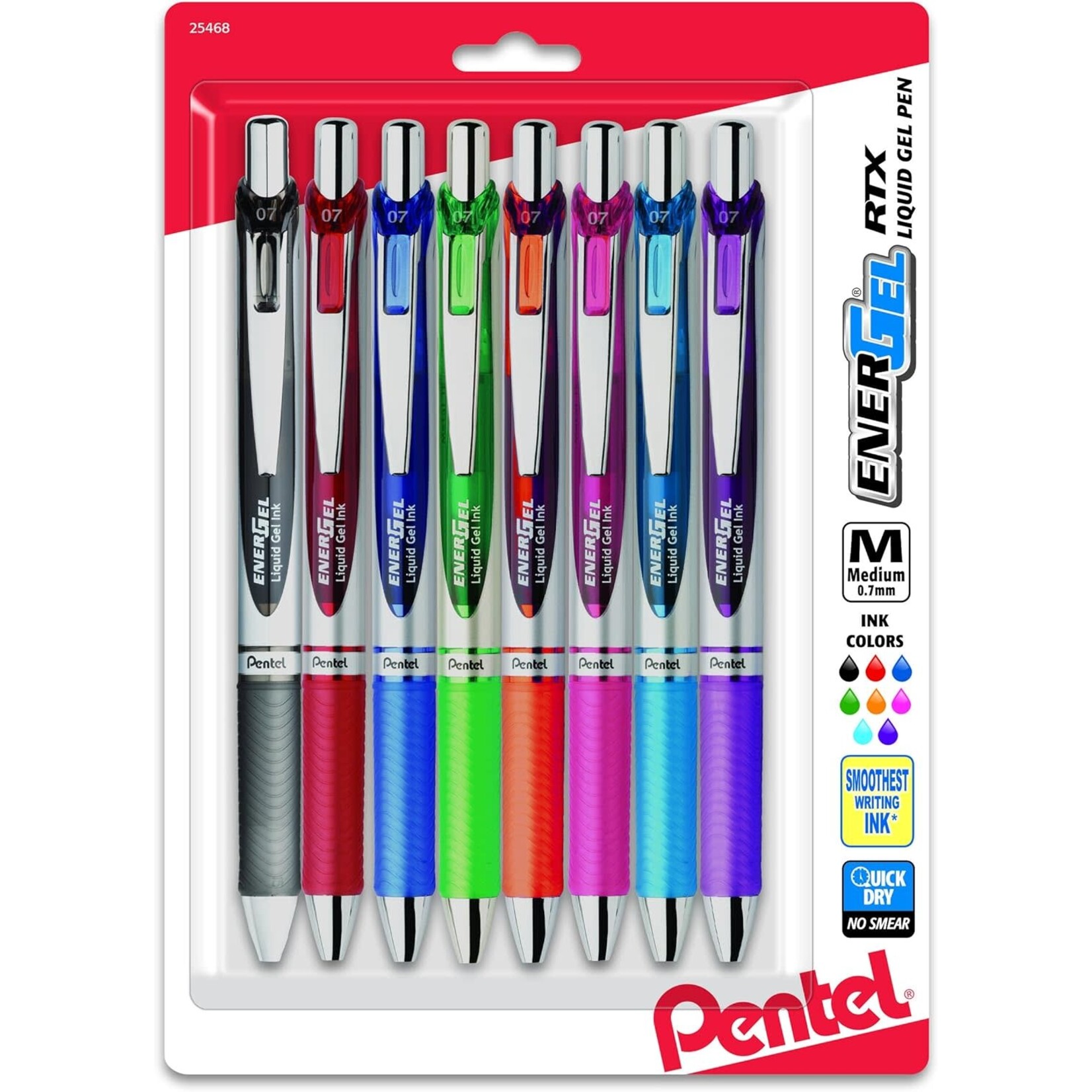 Pentel Of America Pentel® EnerGel RTX Pens, 0.7 mm, Medium Point, Assorted Ink Colors, Pack Of 8