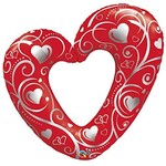 Hearts & Filligree Red Open Heart Shape 42 inch Foil Mylar Balloon [18427]