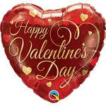 Qualatex Happy Valentine's Day  Classic Script 18 Inch Heart Shaped Foil Mylar Balloon [97156]