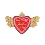 Happy Valentine's Day Artistic Affection Wings 37 Inch Heart Shaped Foil Mylar Balloon [47213]