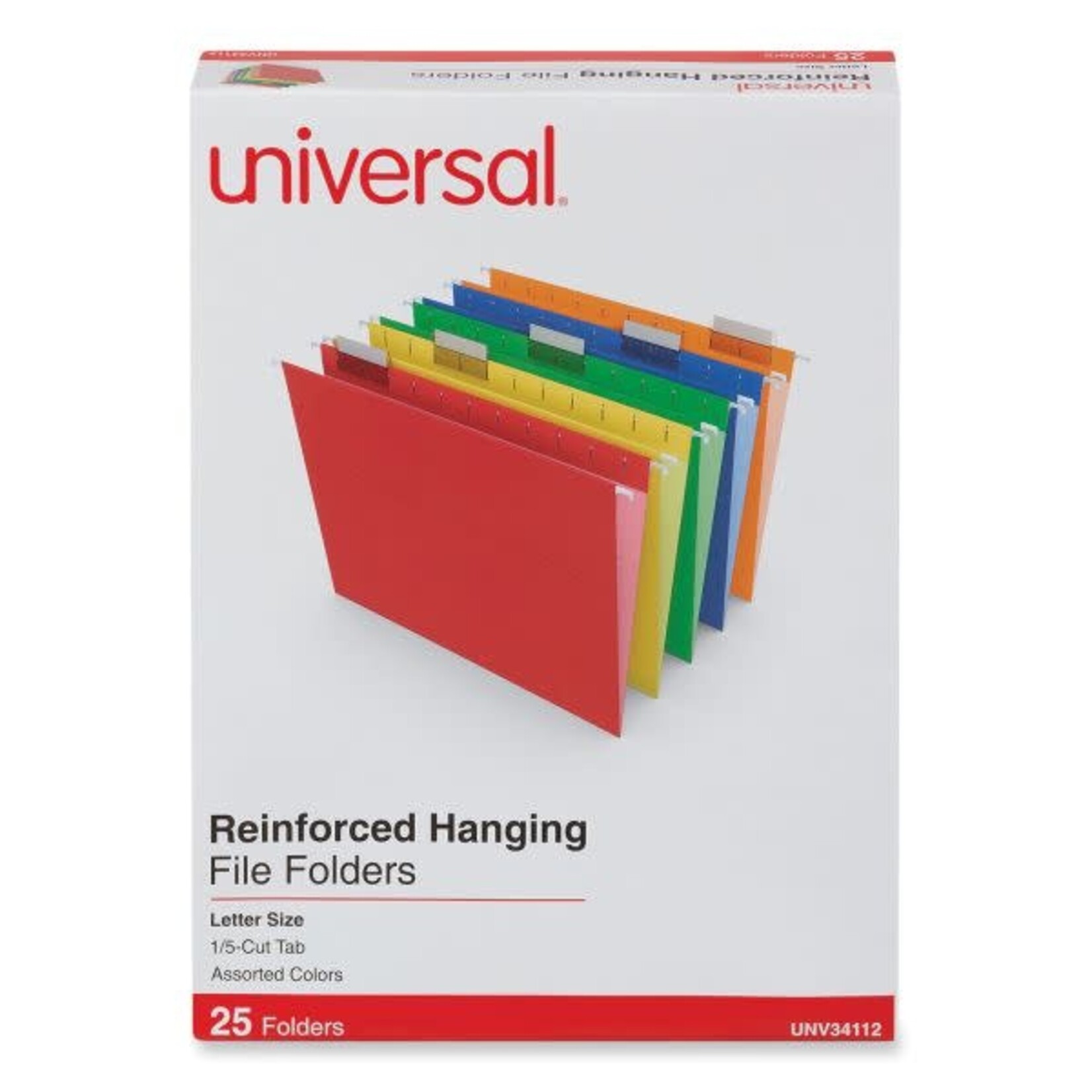 UNIVERSAL Universal Deluxe Reinforced Recycled Hanging File Folders, Letter Size, 1/5-Cut Tabs, Assorted, 25/Box [UNV34112]