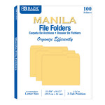 BAZIC BAZIC Manila File Folder 1/3 Cut Letter Size (100/Pack) [3184]