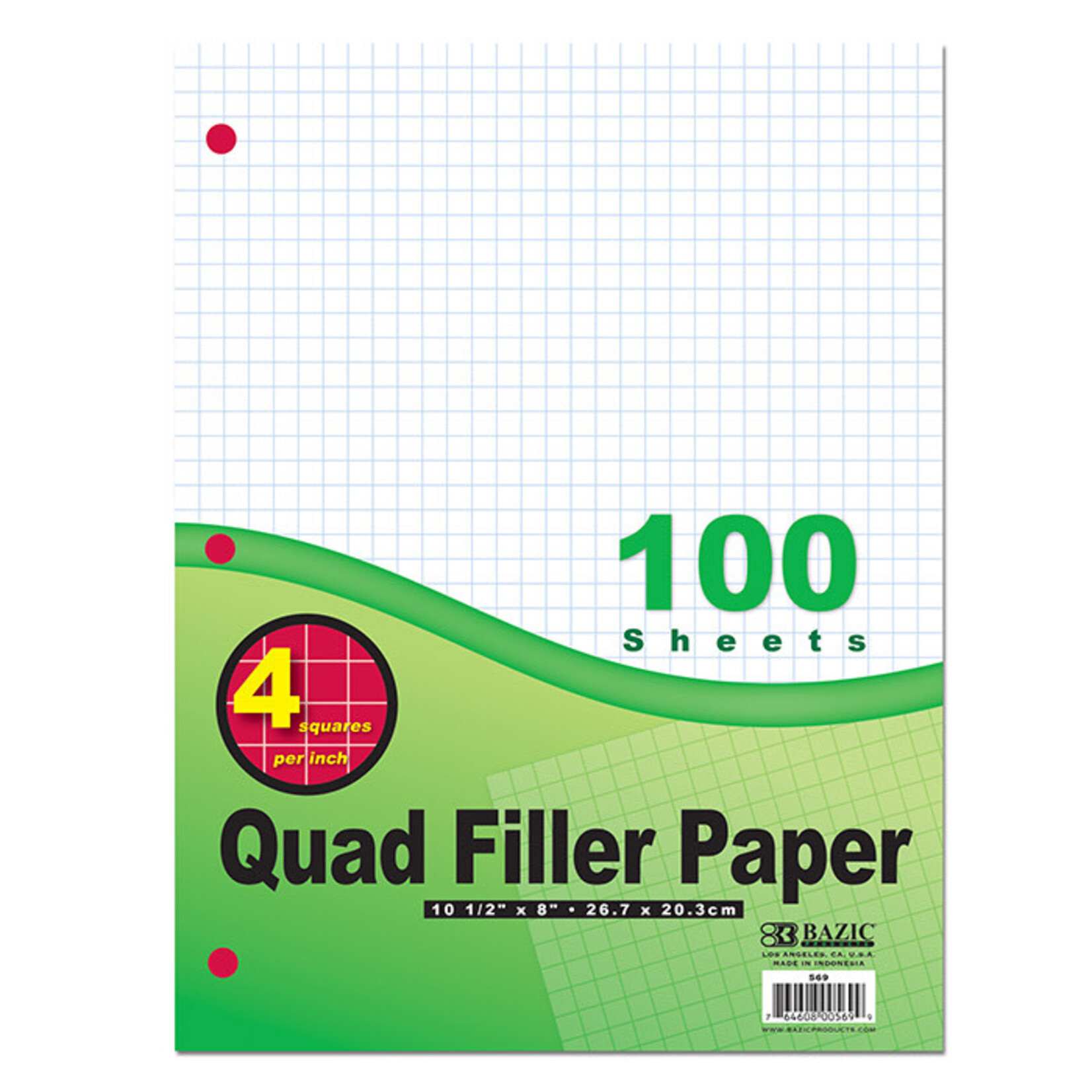 BAZIC BAZIC 100 Ct. 4-1" Quad-Ruled Filler Paper [569]