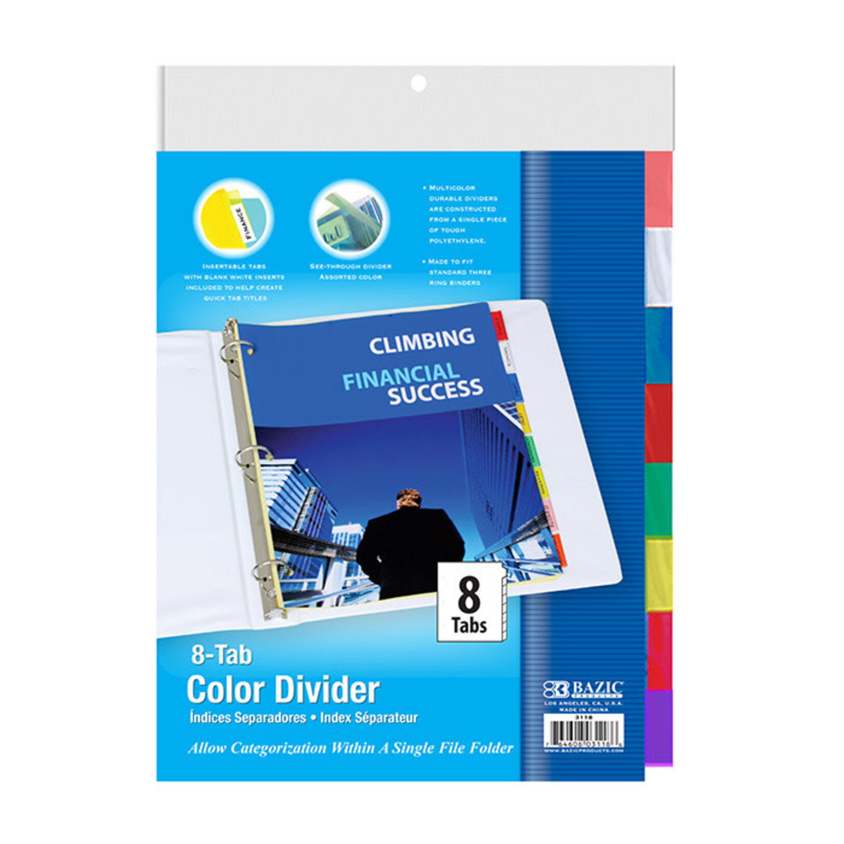 BAZIC BAZIC 3-Ring Binder Dividers w/ 8-Insertable Color Tabs [3118]