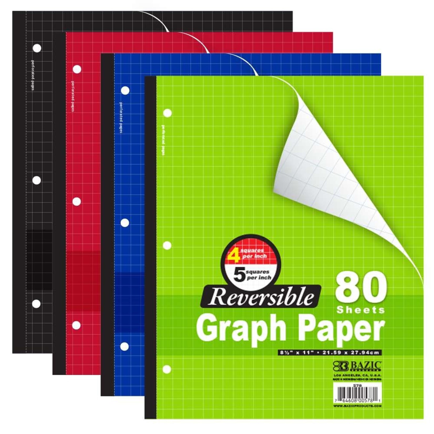 BAZIC BAZIC 80 Ct. 8.5" X 11" Reversible 4"/5" Quad Ruled Wireless Notebook [578]