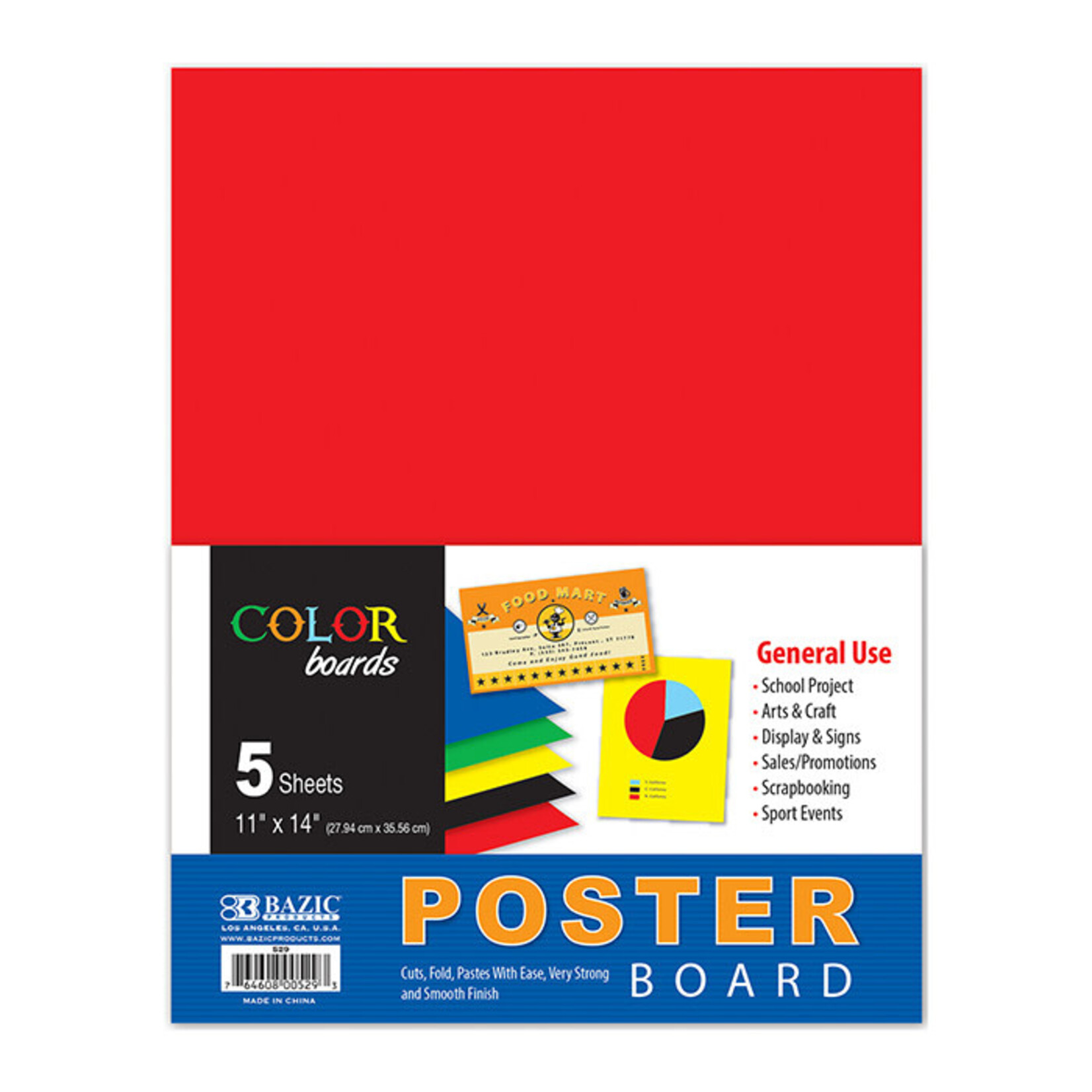 BAZIC BAZIC 11" X 14" Multi Color Poster Board (5/Pack) [529]