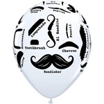 Qualatex Qualatex Mustache Theme on White 11 Inch Latex Balloons 50 Count [60047]