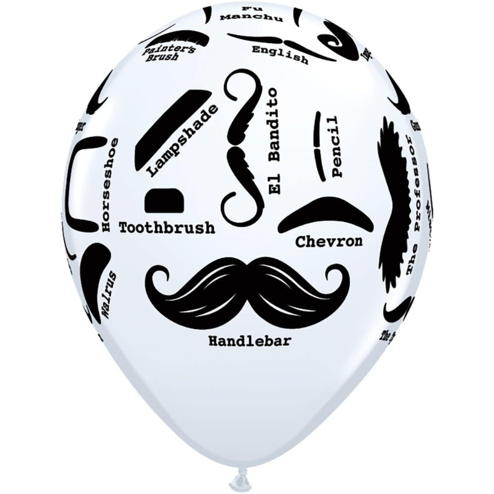 Qualatex Qualatex Mustache Theme on White 11 Inch Latex Balloons 50 Count [60047]