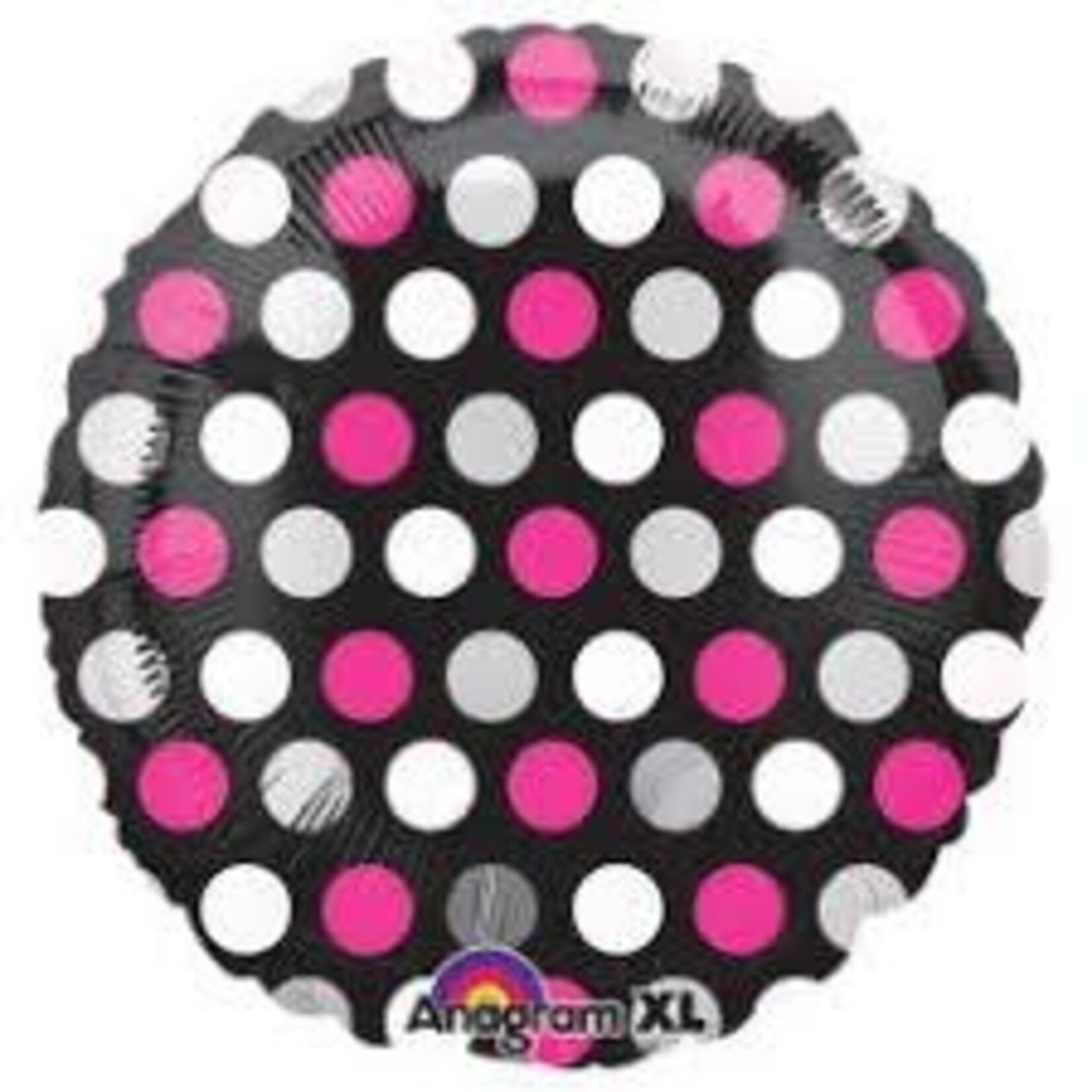 Pink & White Dots on Black 18 Inch Foil Mylar Balloon [15084]