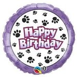 Qualatex Paw Prints Happy Birthday 18 Inch Foil Mylar Balloon [35441]