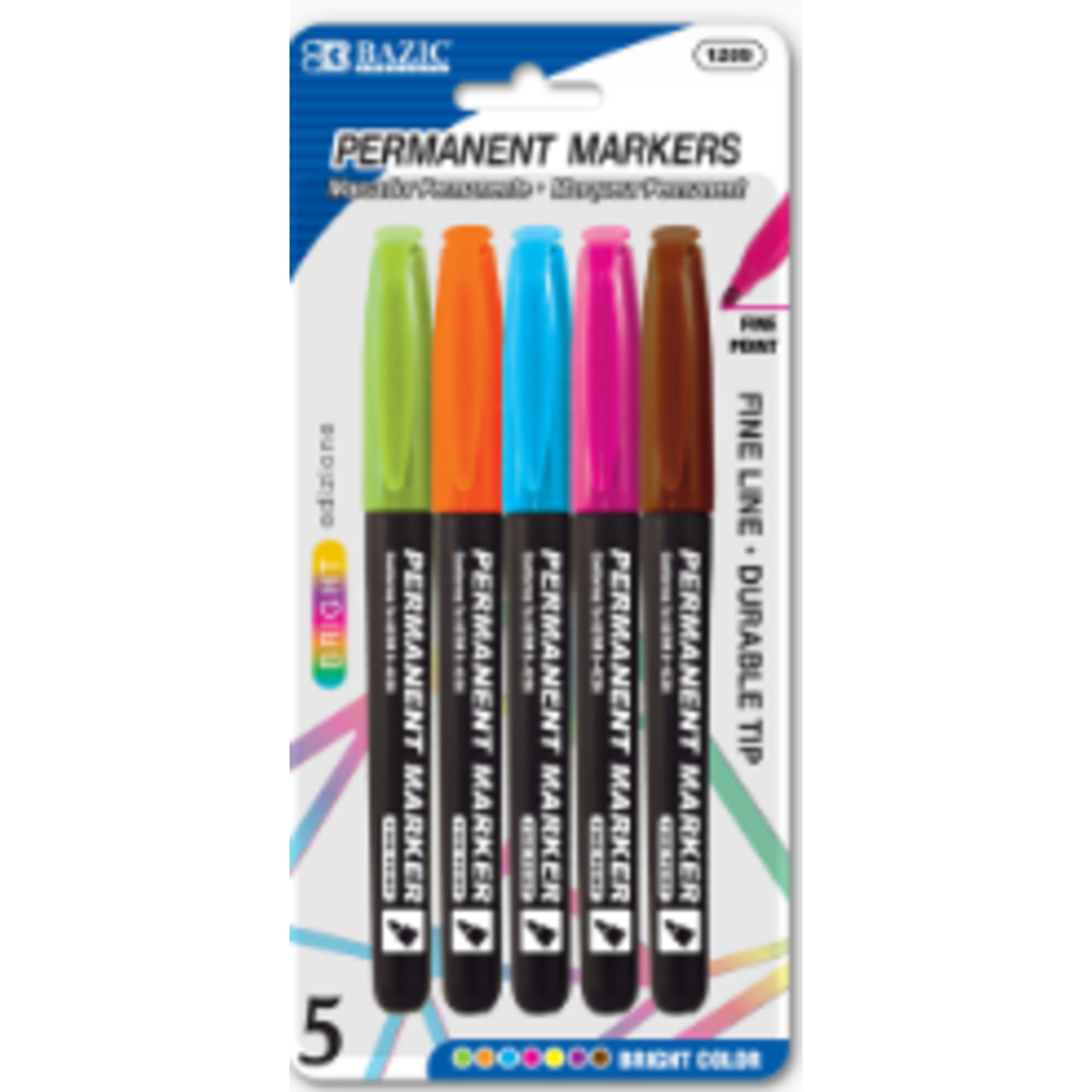 BAZIC BAZIC Bright Colors Fine Tip Permanent Markers w/ Pocket Clip