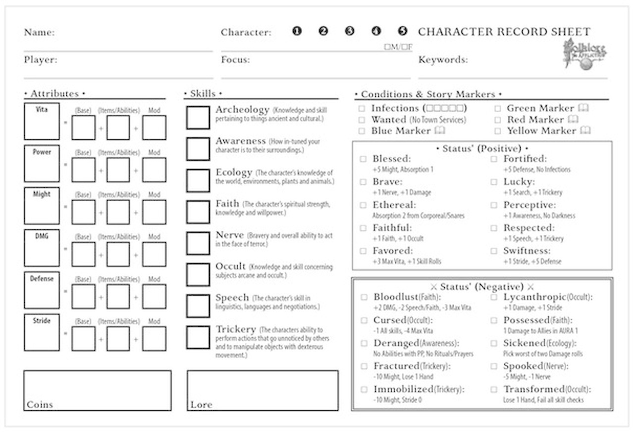 Folklore: Character Record Pad - Discover Games