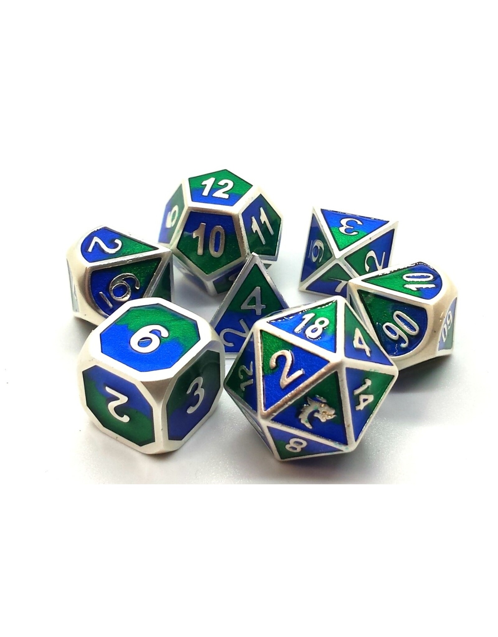 Old School Dice & Accesories Dragon Forged Platinum Blue & Green