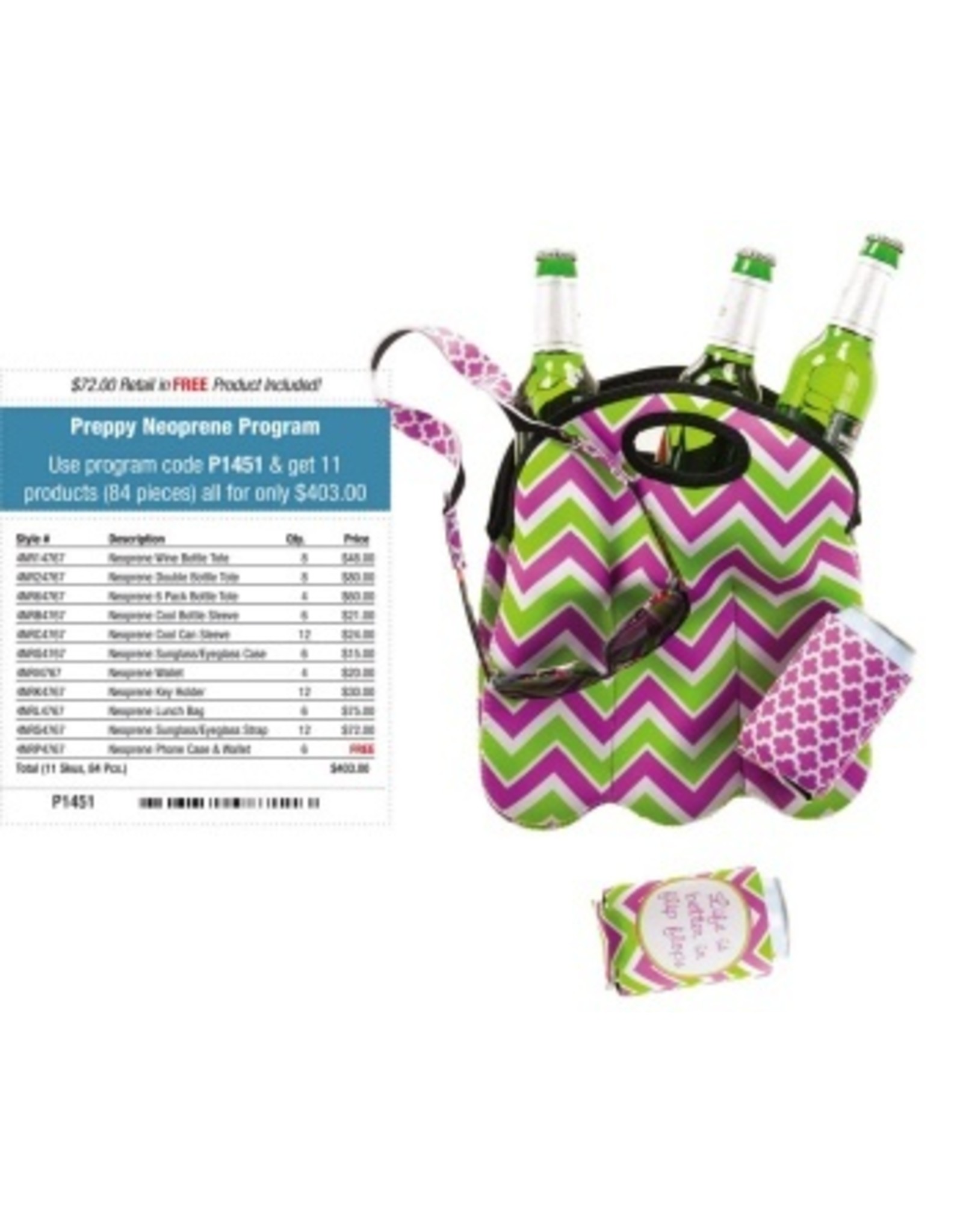 Evergreen Enterprises Preppy Neoprene 6 pk Bottle Tote