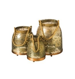 Evergreen Enterprises Antique Gold Glass Lanterns, Set of 3