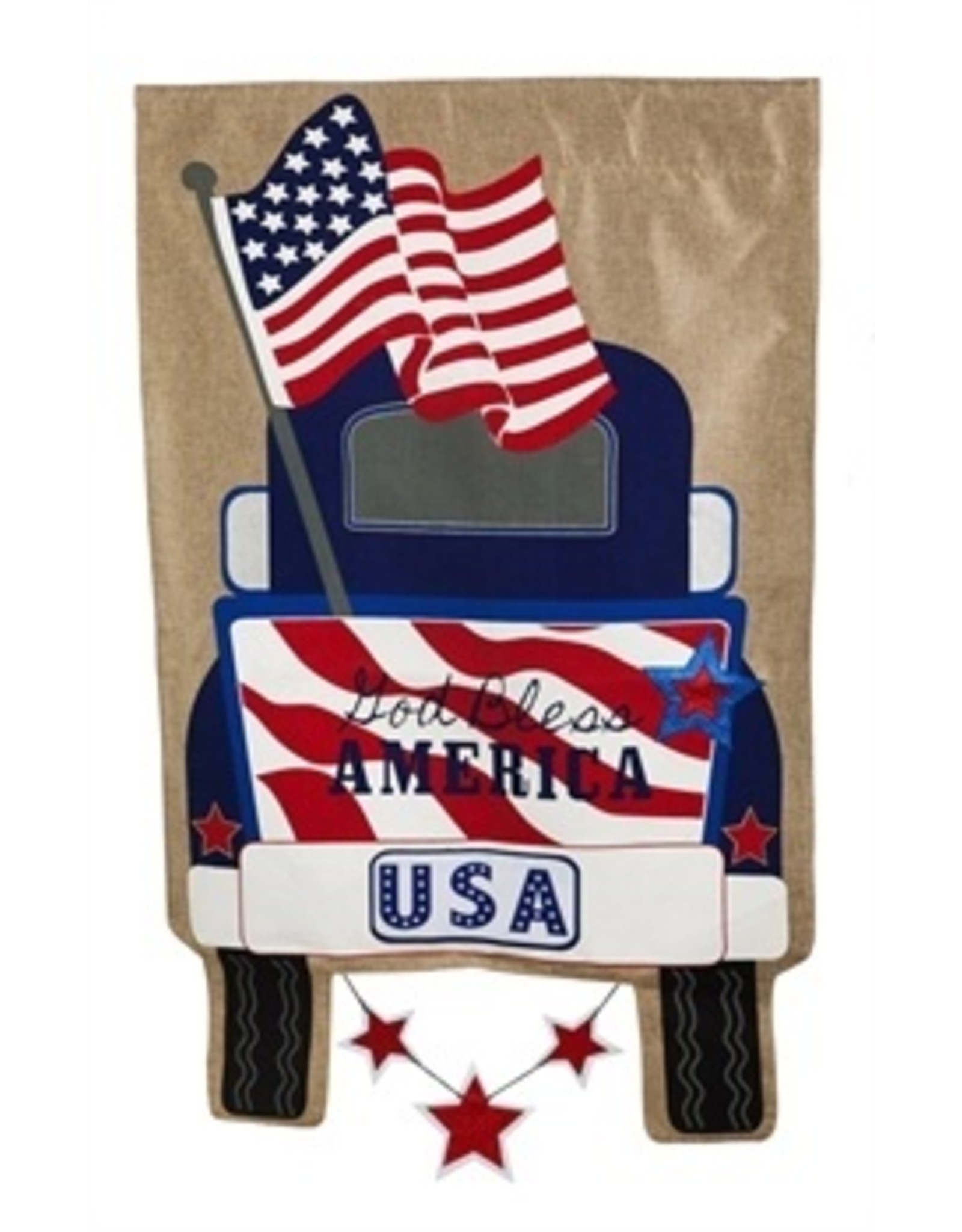 Evergreen Enterprises Patriotic Pick-Up Truck House Burlap flag