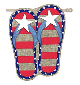 Evergreen Enterprises Burlap Patriotic Flip Flops House Flag