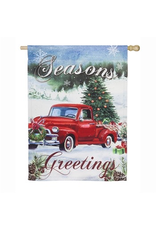 Evergreen Enterprises Christmas Farm Pickup House Suede Flag