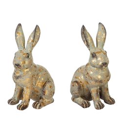 Evergreen Enterprises 8.25"H Rabbit Garden Statuary, 2 Asst, Gold Distressed