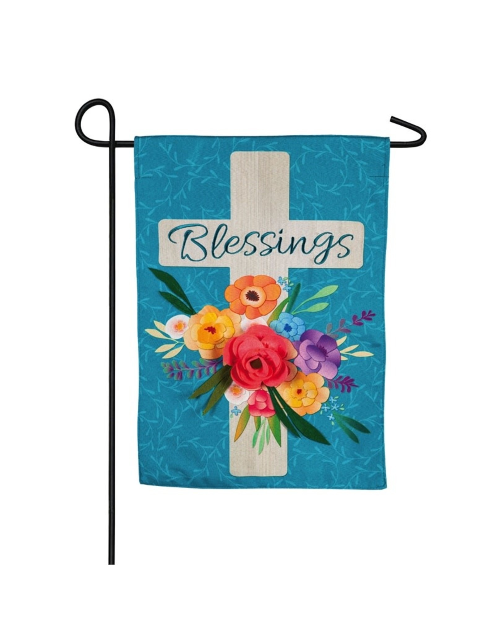 Evergreen Enterprises Blessings Floral Cross Garden Linen Flag