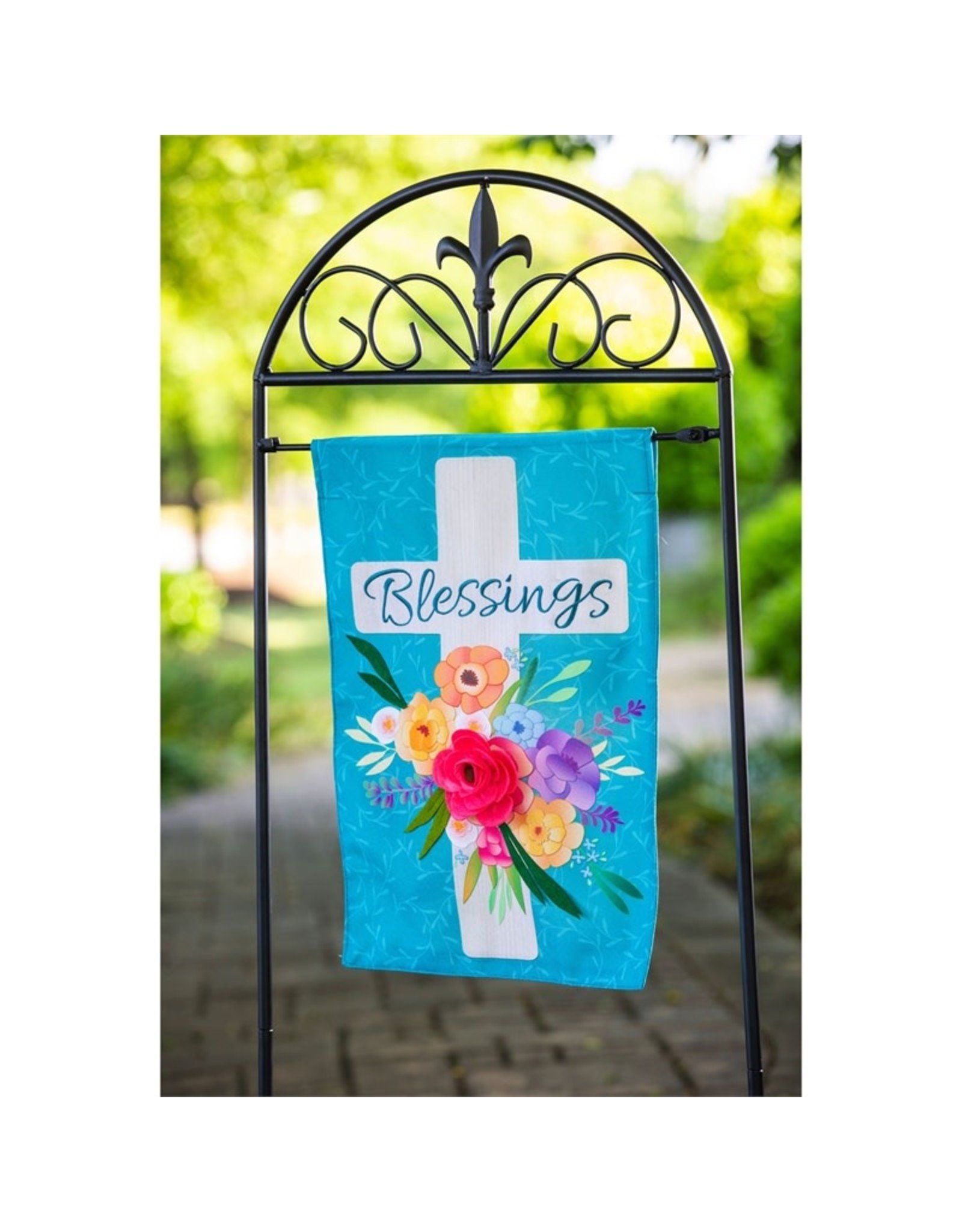 Evergreen Enterprises Blessings Floral Cross Garden Linen Flag