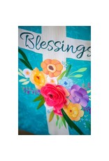 Evergreen Enterprises Blessings Floral Cross Garden Linen Flag