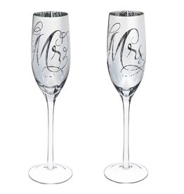 Evergreen Enterprises Mr. & Mrs. Champagne Flutes, 8 OZ., Silver Metallic, Set of 2