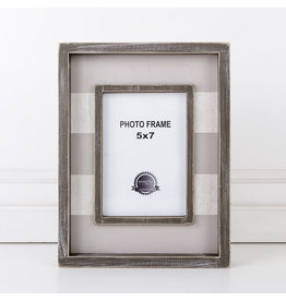 Adams & Co. Wood Frame (Stripes), Gray/White (5" X 7")