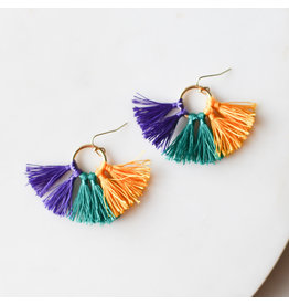 The Royal Standard Bon Temps Tassel Earrings Purple Green and Yellow