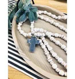 Mud Pie Blue Decorative Cross Bead | Mango Wood