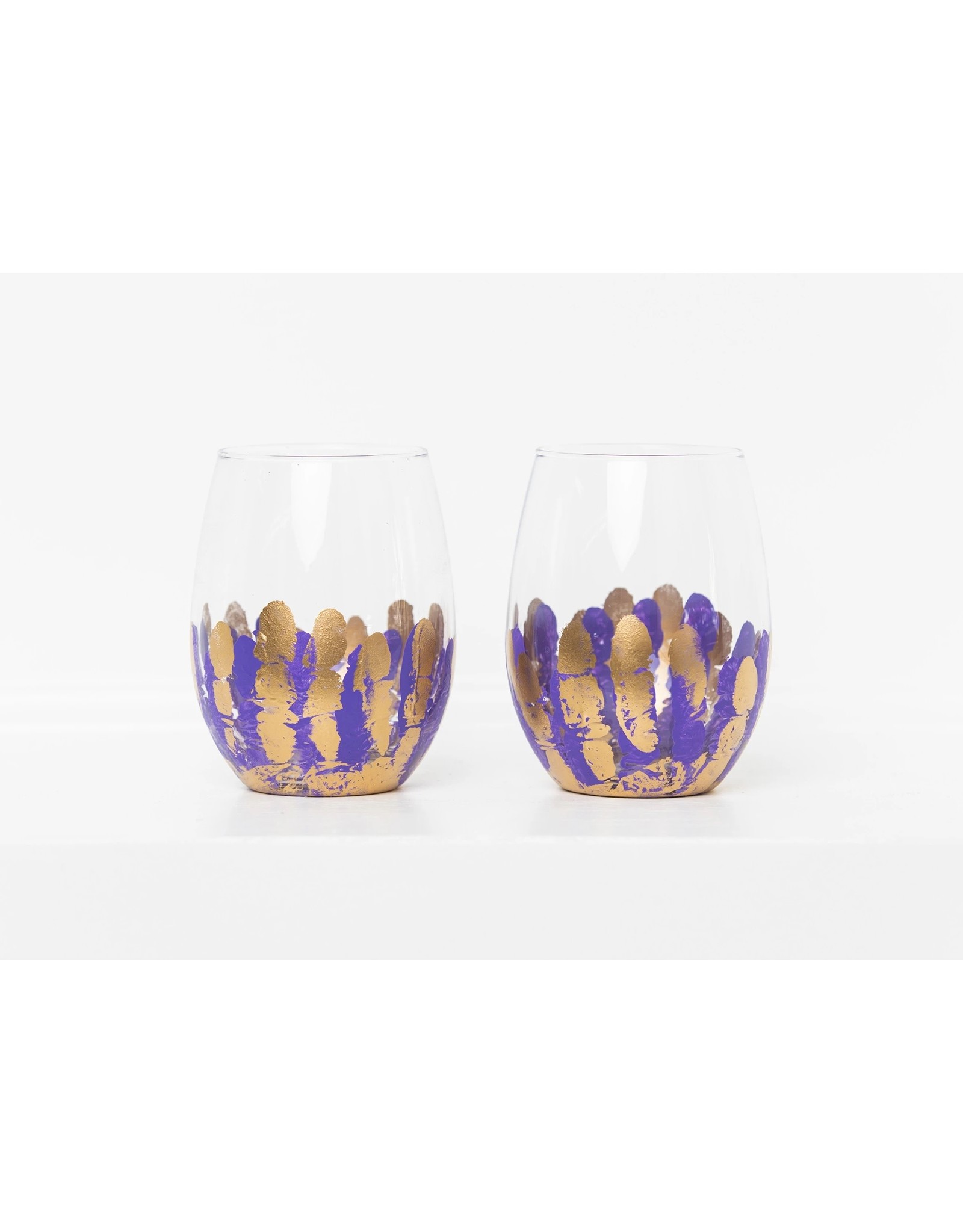 S. Bynum Art LSU Purple & Gold Floral Stemless Wine Glass