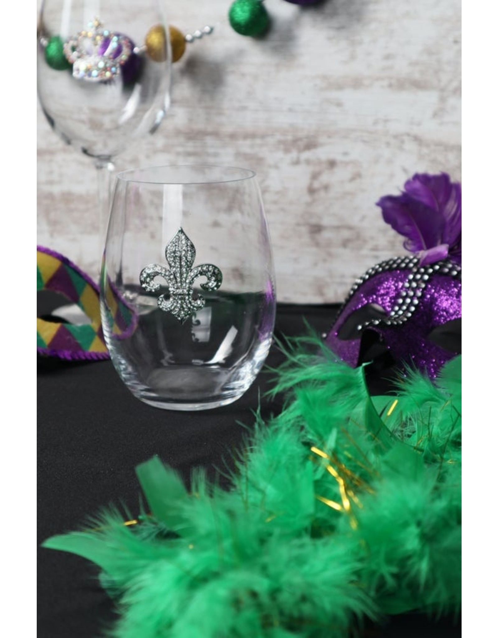 The Queen's Jewels Diamond Fleur de Lis Jeweled Stemless Wine