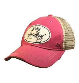 Vintage Life/Faire Day Drinkin' Distressed Trucker Cap-Pink