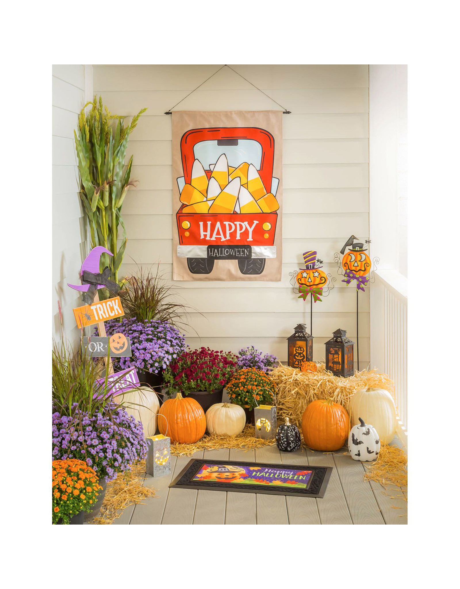 Evergreen Enterprises Candy Corn Truck House Burlap Flag 28 x 44