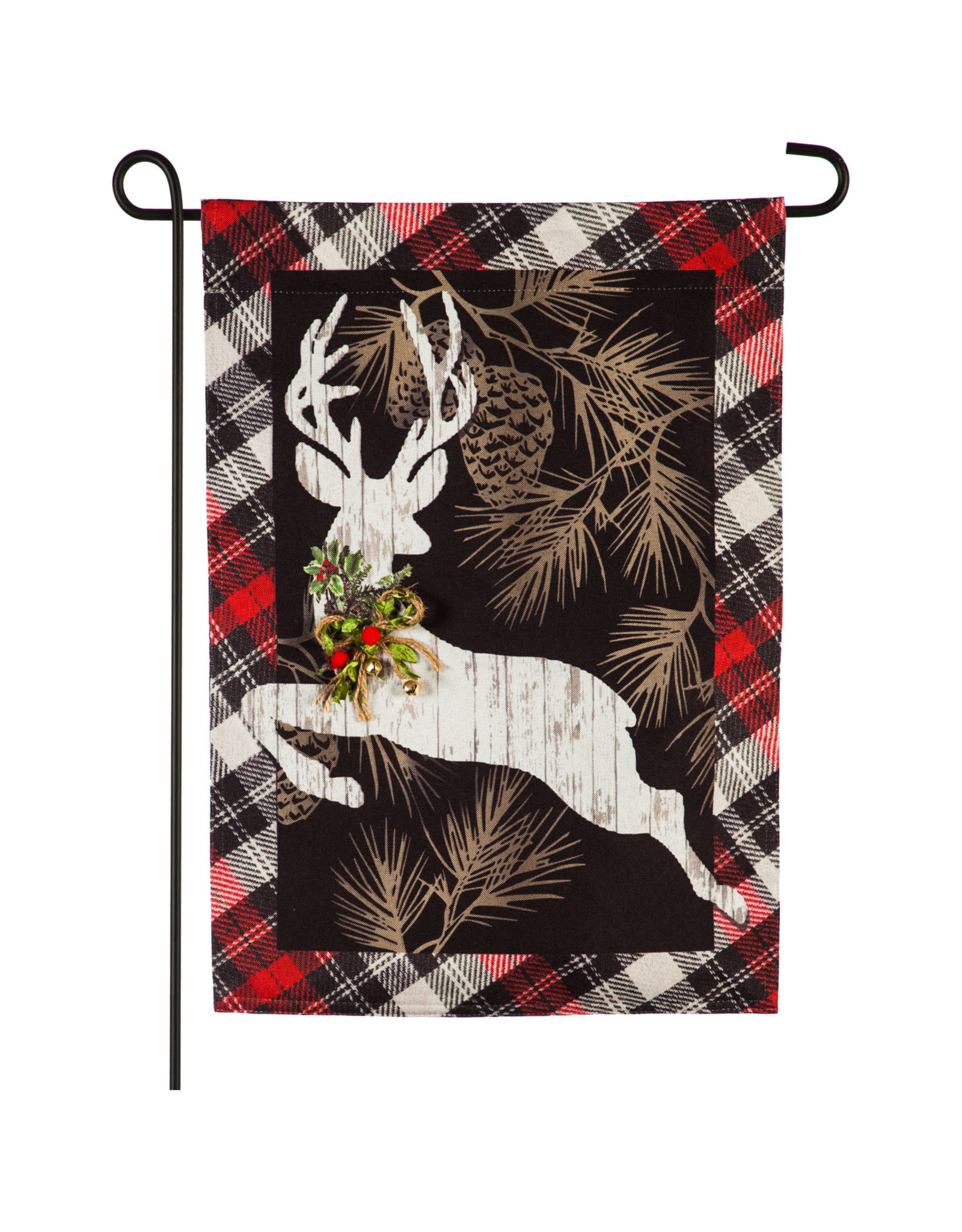 Evergreen Enterprises Woodgrain Reindeer Garden Linen Flag