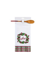 Evergreen Enterprises Flour Sack Towel Gift Set with Wooden Spoon, 2 Asst, Christmas Cadence