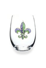 The Queen's Jewels Purple and Green Diamond Fleur de Lis Stemless Wine Glass