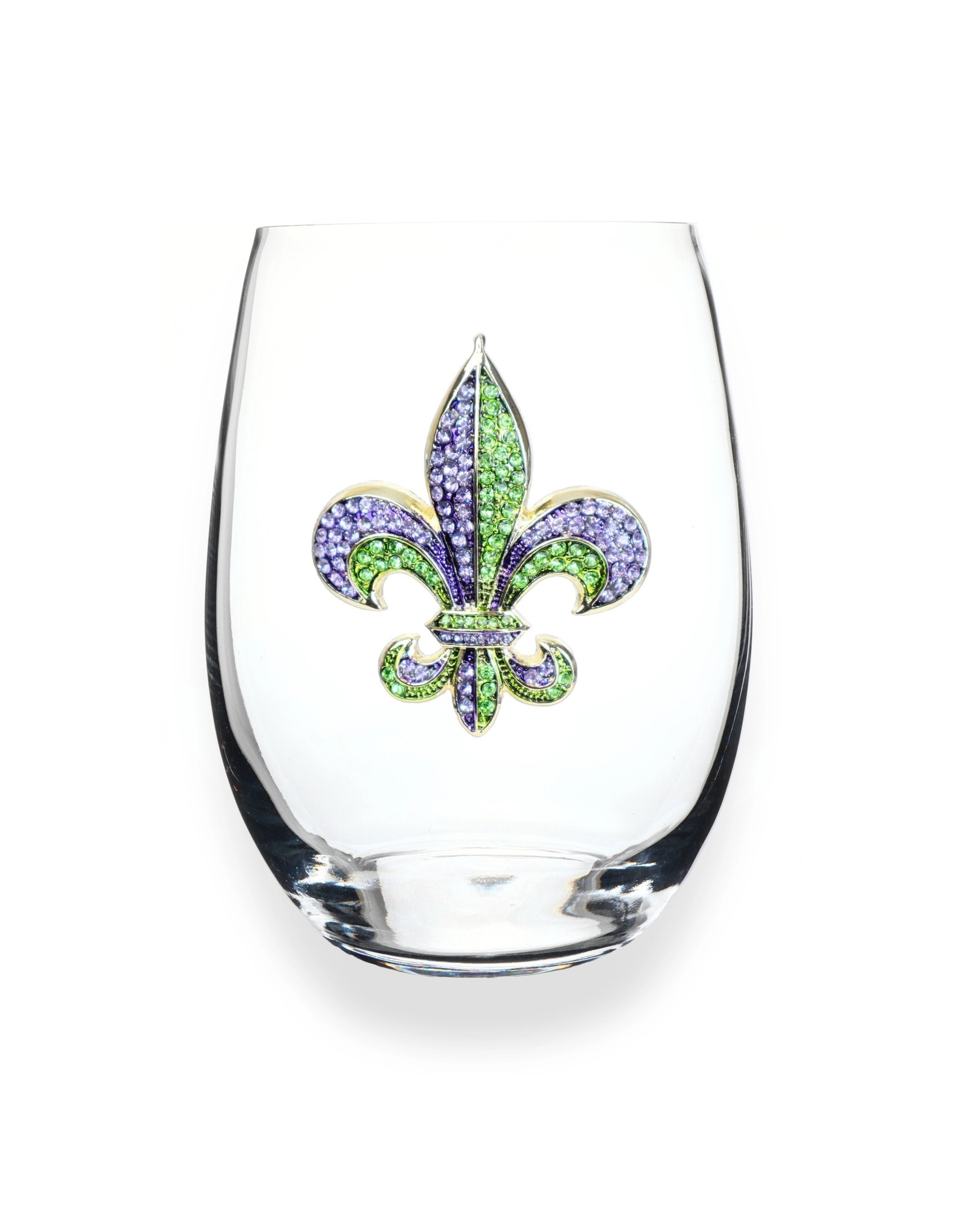 The Queen's Jewels Purple and Green Diamond Fleur de Lis Stemless Wine Glass
