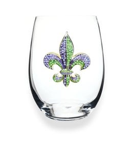 The Queen's Jewels Purple and Green Diamond Fleur de Lis Stemless Wine Glass