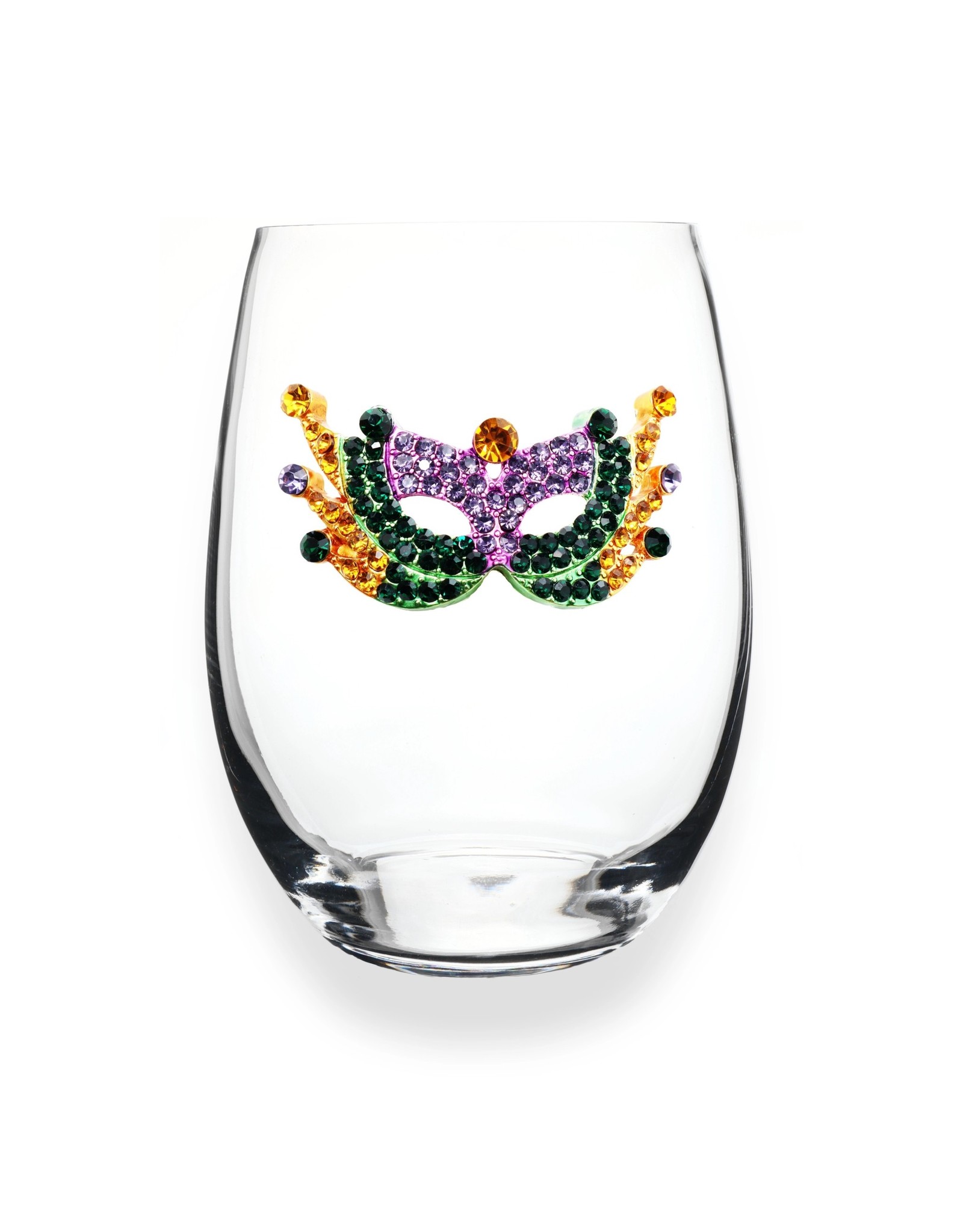 The Queen's Jewels Mardi Gras Mask Jeweled Stemless Wine Glass