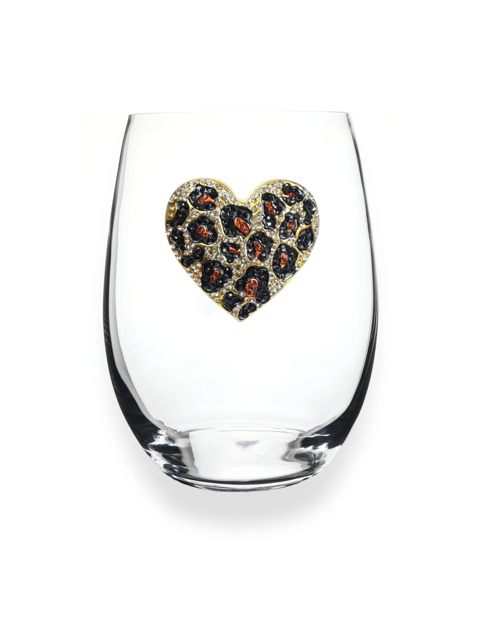 The Queen's Jewels Leopard Heart Jeweled Stemless Wine Glass