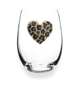 The Queen's Jewels Leopard Heart Jeweled Stemless Wine Glass