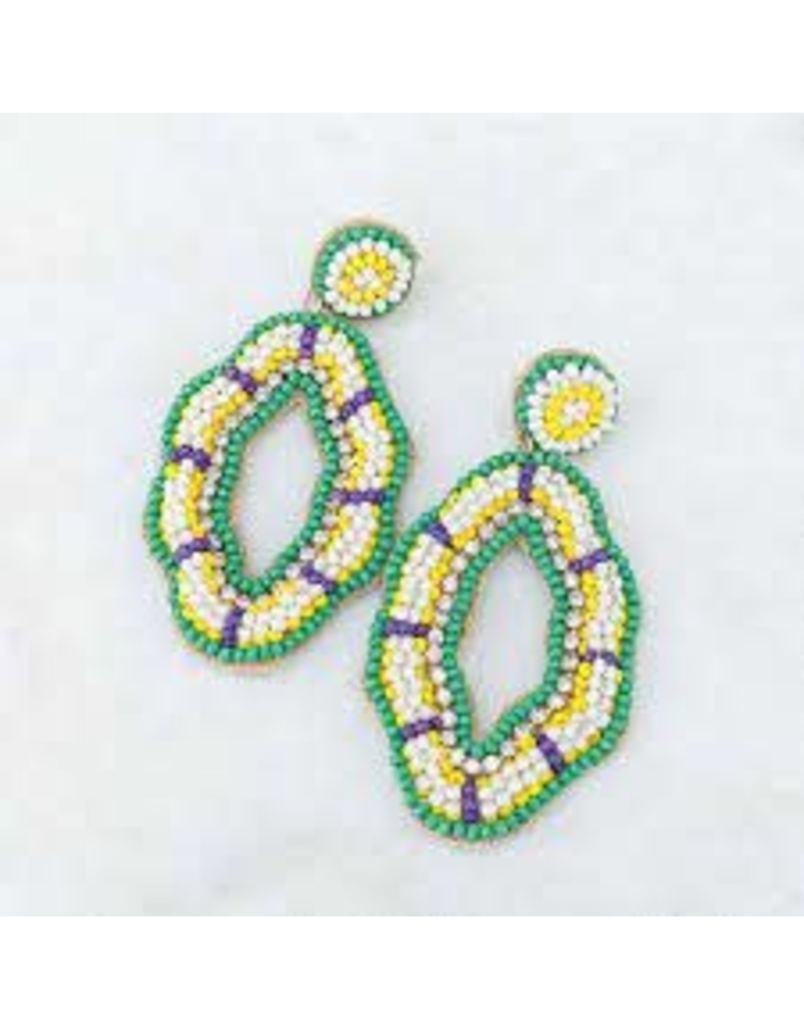 The Royal Standard King Cake Beaded Earrings Purple/Green/Yellow 2.75"