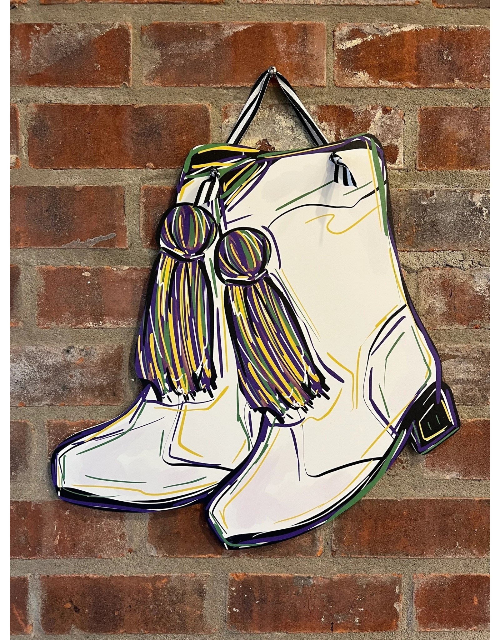 Allison Santos Art Mardi Gras Band Boots Door Hanger